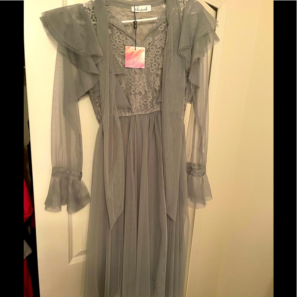 Boutique dress blue lace and chiffon